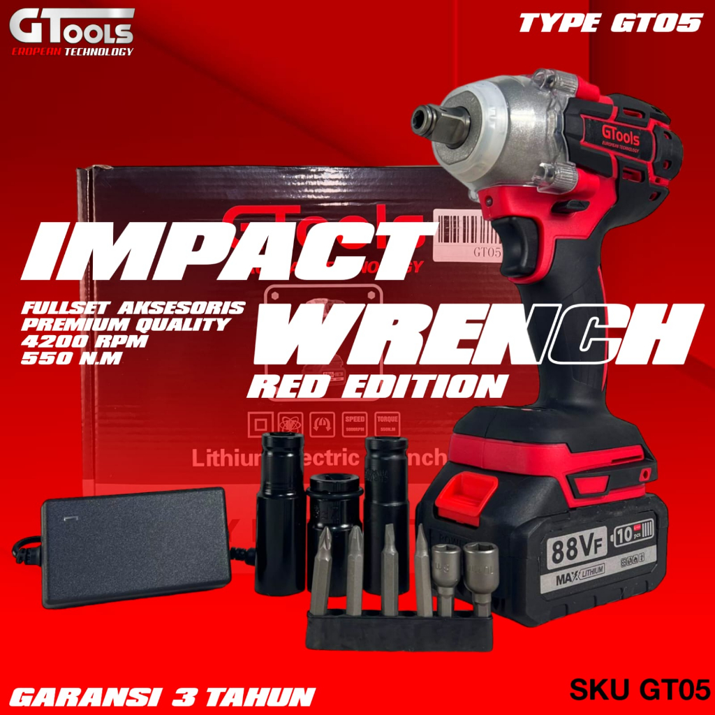 impact wrench 88v GTOOLS GT05 facelift red mesin pembuka baut ban mobil motor CVT baterai