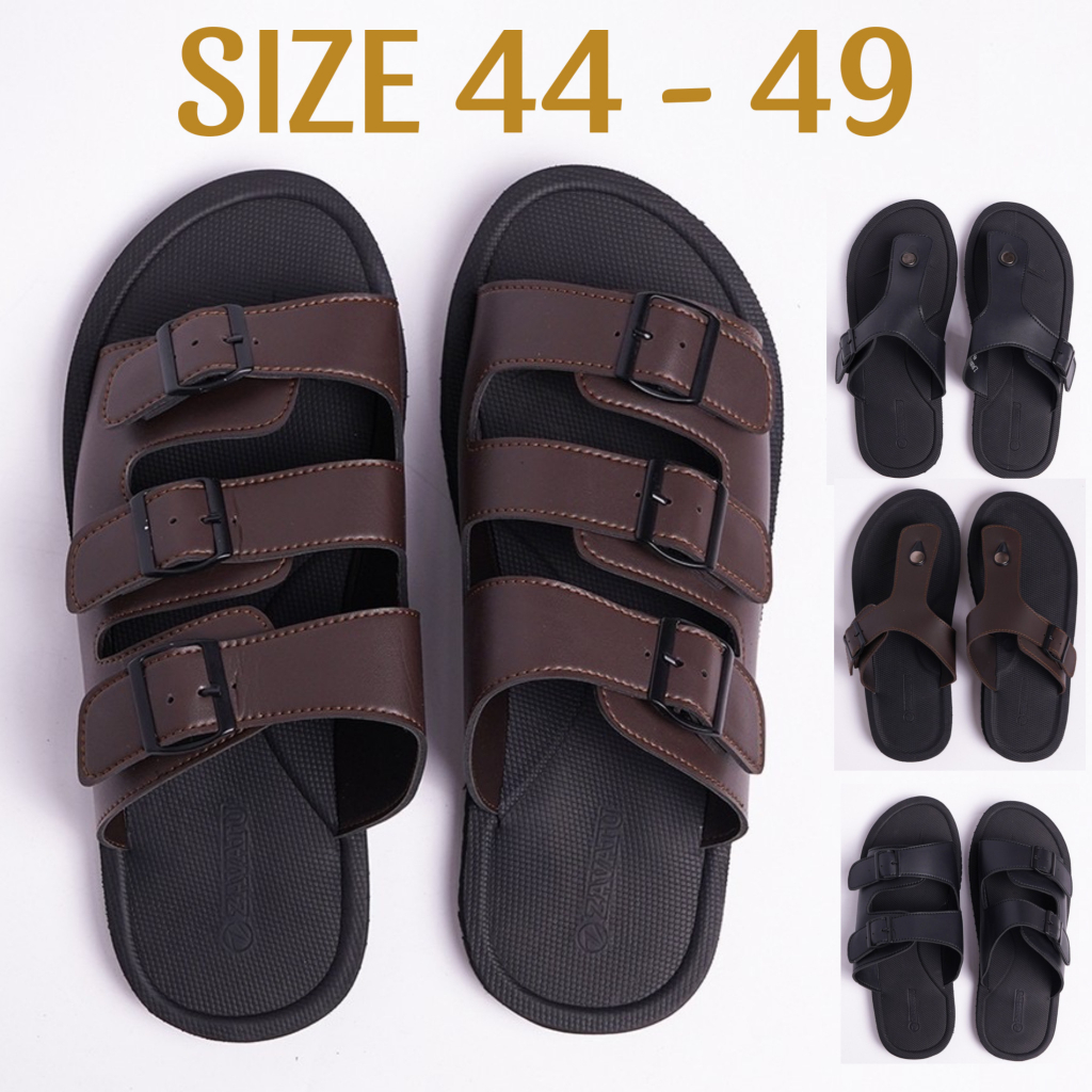BIG SIZE Sandal Sendal Slip On Slide Pria Original Coklat Ukuran Besar 44 45 46 47 48 49 Zavatu Jumb