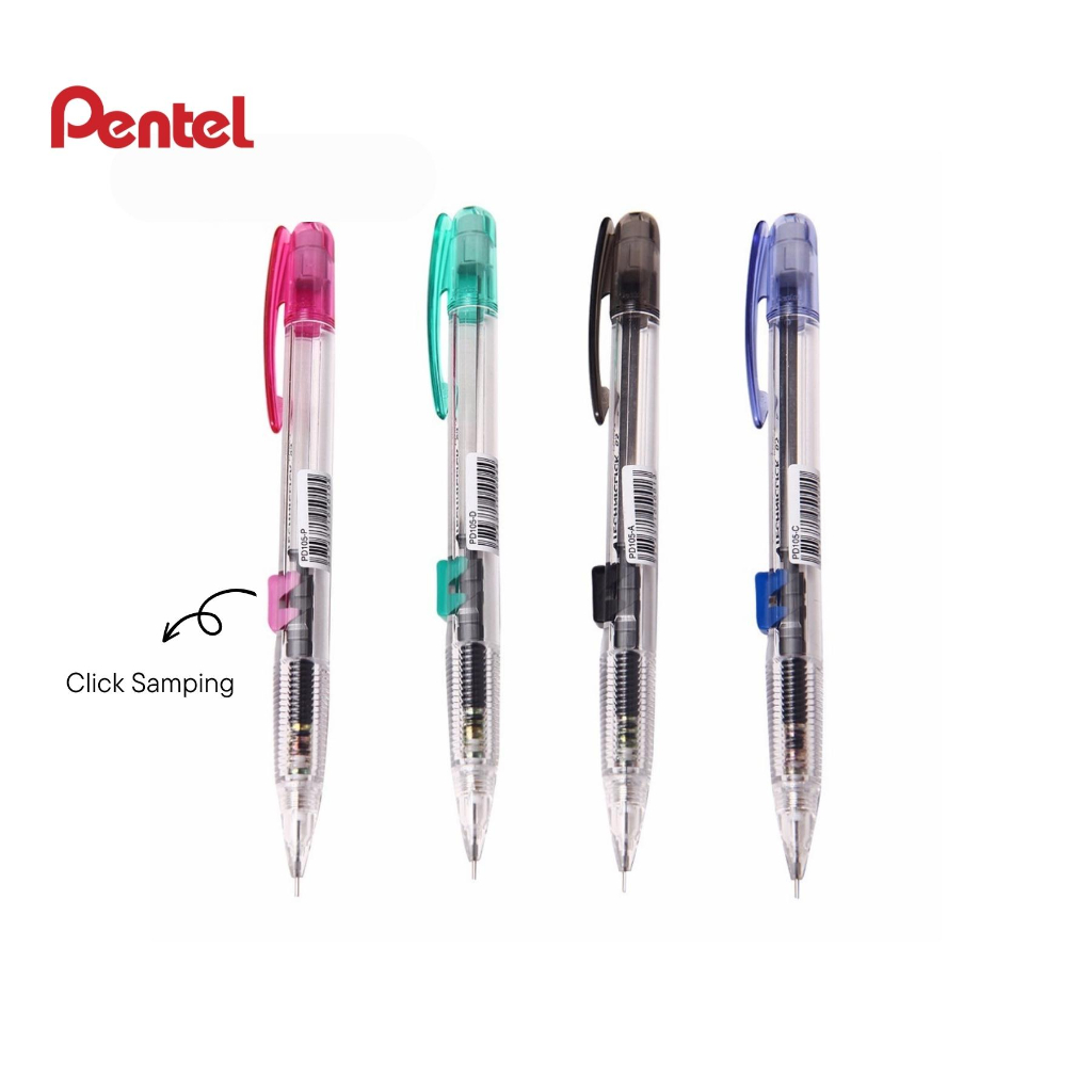

Arm Pensil Mekanik Pentel PD105T Tip 0.5 mm 2B Techniclick Click Samping Barel Transparant