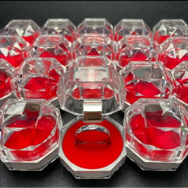 kotak cincin akrilik pernikahan batu permata