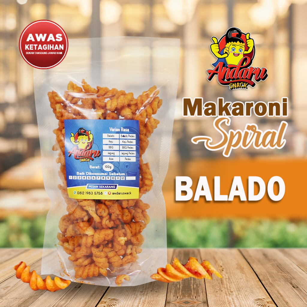 

Cemilan Nikmat Makaroni Spiral Andaru Snack Crispy Nikmat - Rasa Balado