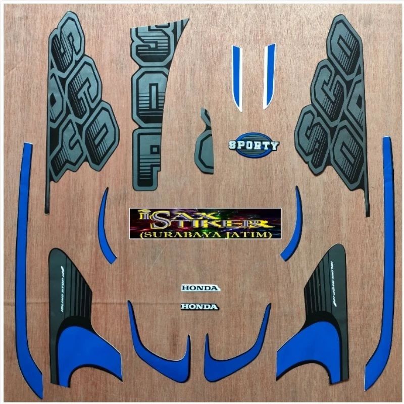 stripping sticker lis standar ori honda scoopy sporty 2017 warna hitam biru