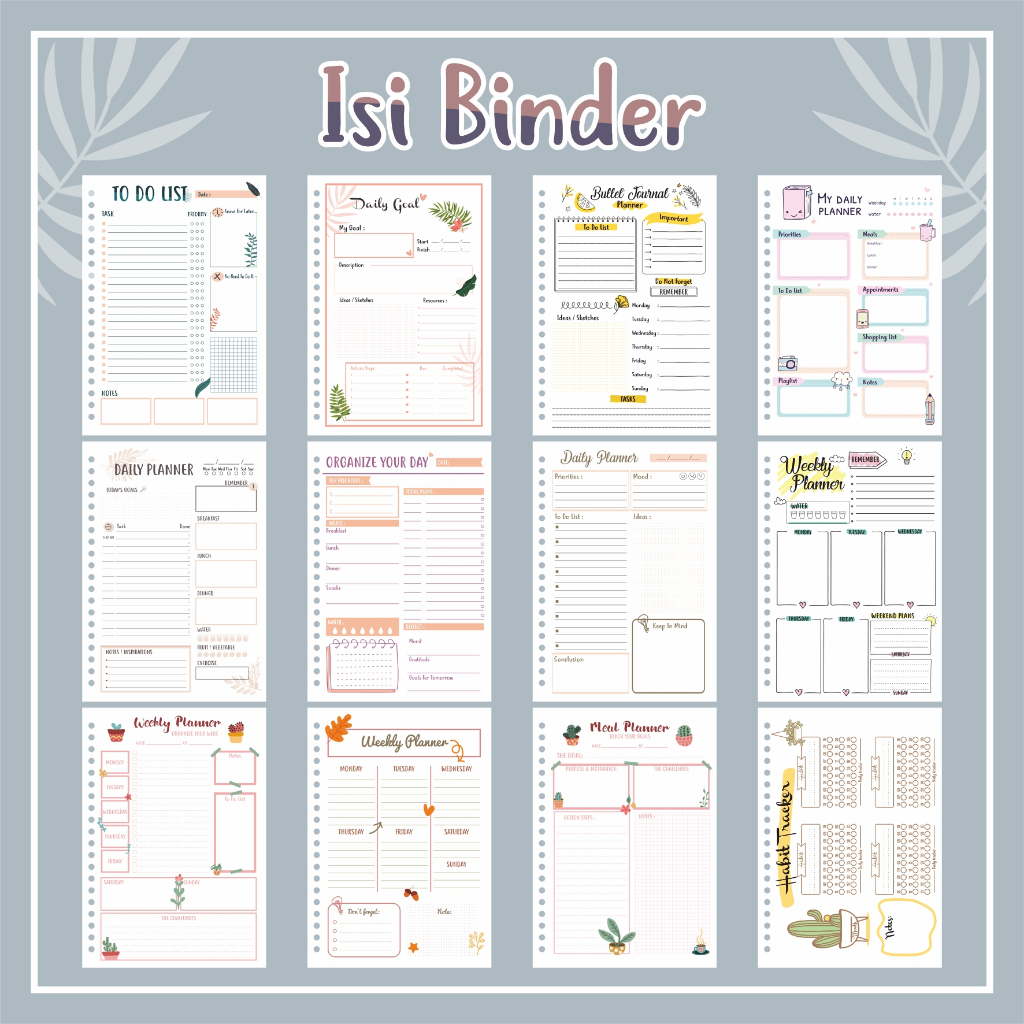 

(PACKING BOX) [PART 1] 10PCS Isi Binder A5 & B5 Daily Planner / To Do List / Weekly Planner / Bullet Journal / Meal Planner / Habit Tracker Murah