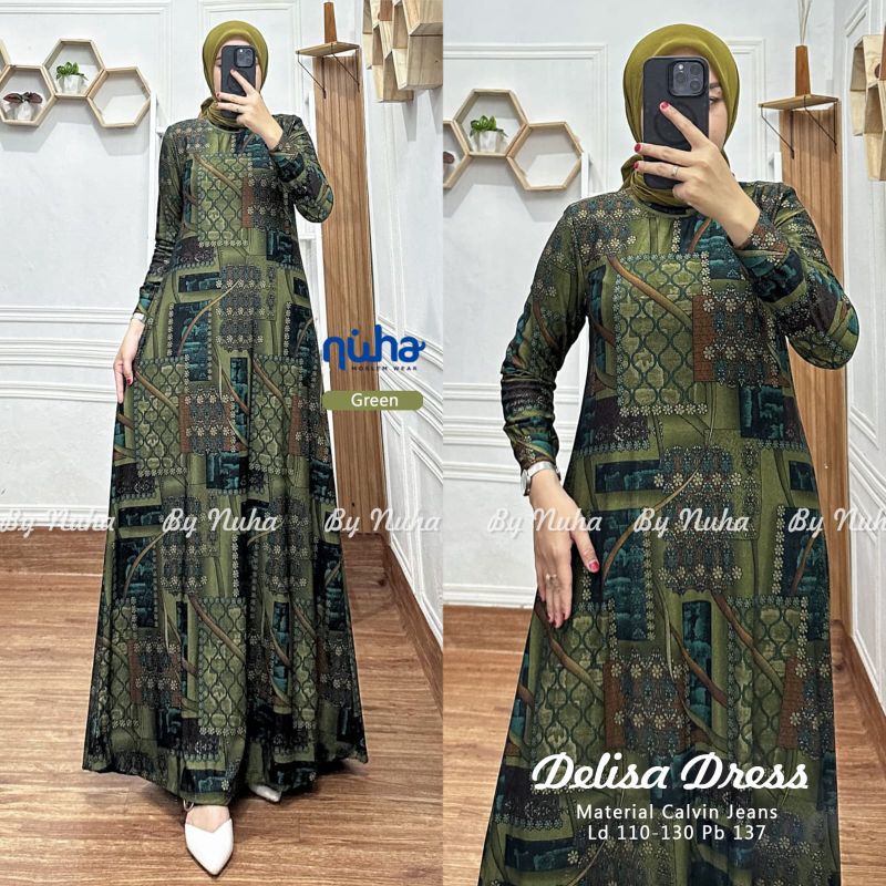Gamis Terbaru Delisa Dress Jumbo XL-XXXL Gamis Calvin Jeans Premium Pakaian Wanita Dress Kondangan T