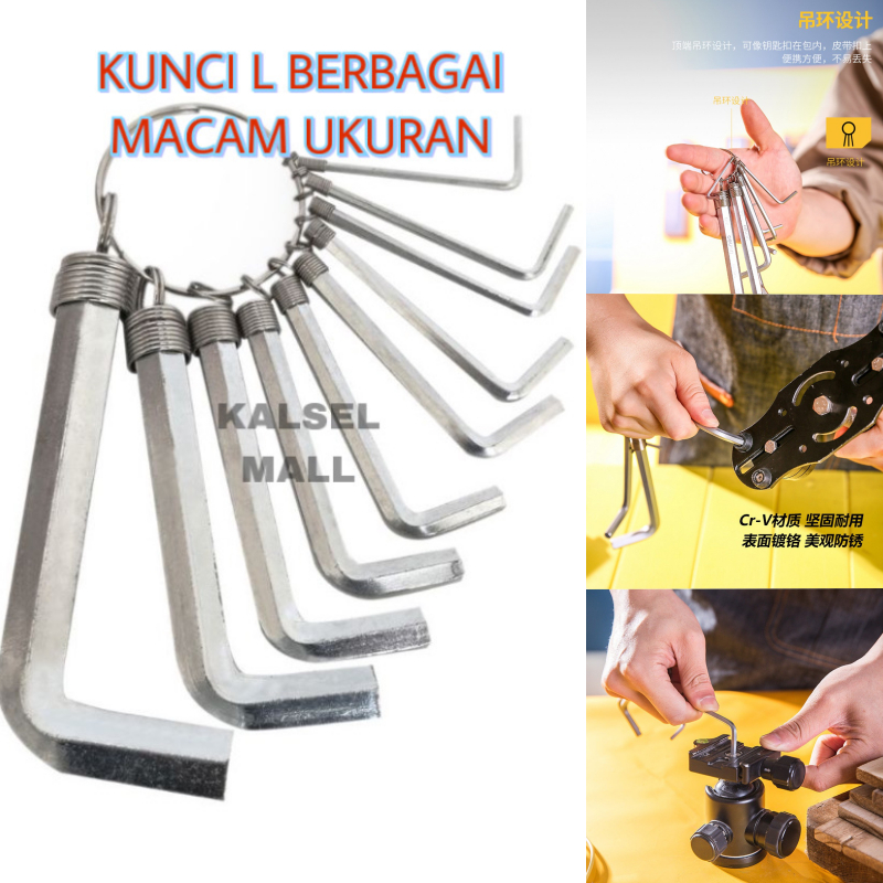 Kunci L SATU SET 10 pcs Hex Key Wrench Tools Set 10IN1 Obeng Hexagonal Segienam Alat Servis Pertukan