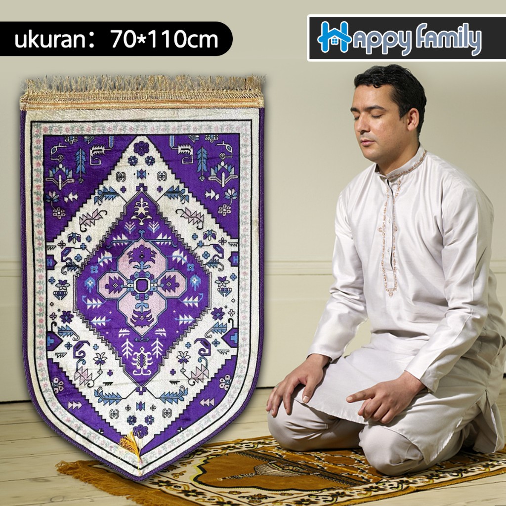 Happy Family Sajadah Turki Anti Slip Super Premium UK 70*110cm / Sajadah Sholat Bulu Motif Premium Import-Ungu 6876-2-4