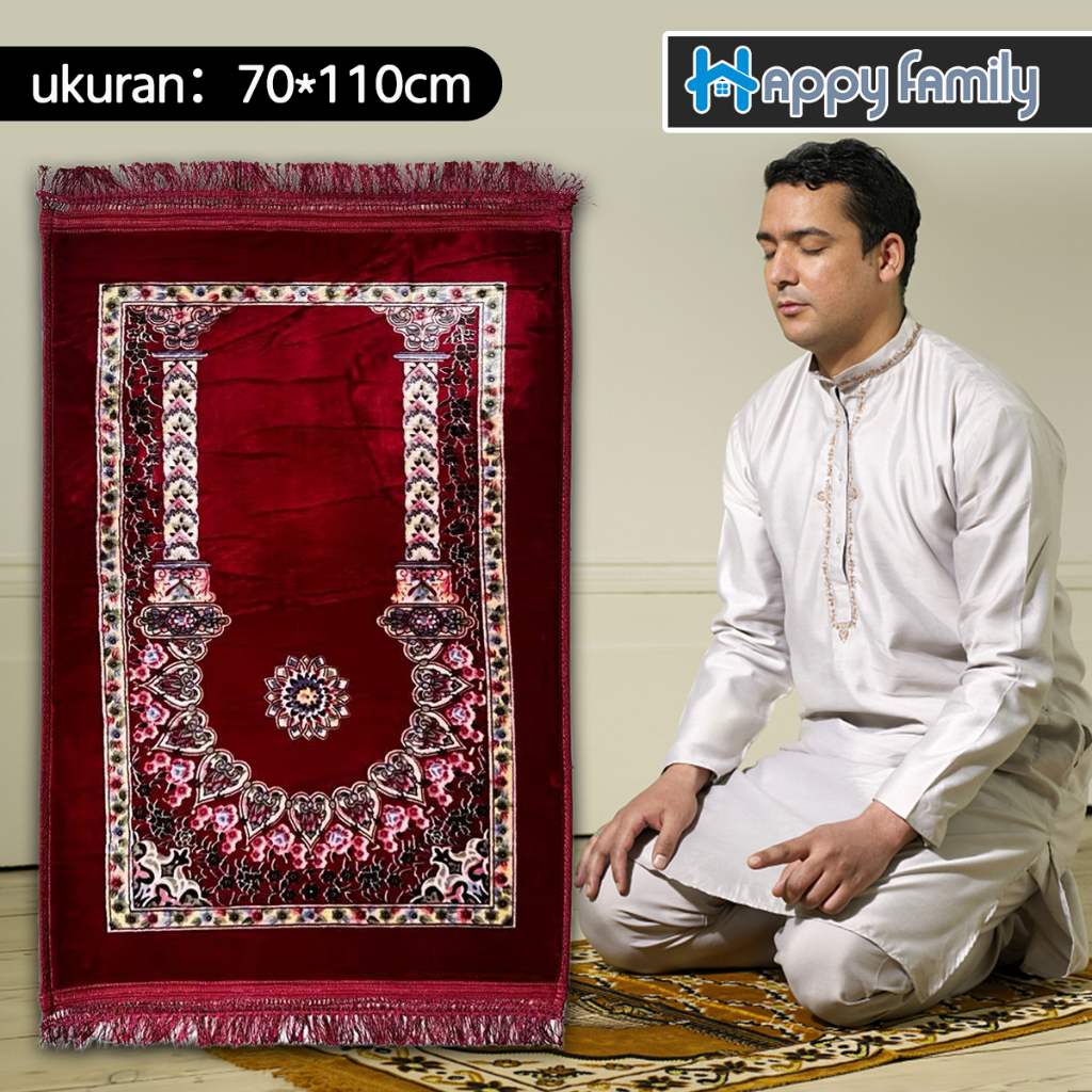 Happy Family Sajadah Turki Anti Slip Super Premium UK 70*110cm / Sajadah Sholat Bulu Motif Premium Import-Merah 6606-1