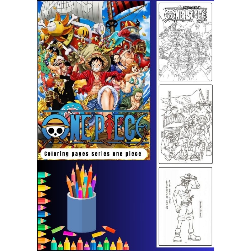 

mewarnai gambar serial anime one piece ukuran A4 isi 20 page