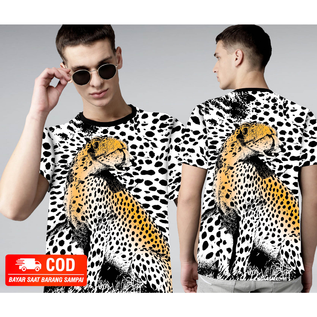 Kaos Motif Macan tutul Depan Belakang Sablon Kaos Pria Dewasa