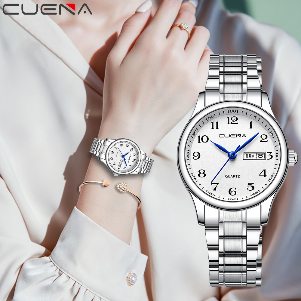 CUENA Jam Tangan Wanita Anti Air Original Cewek Kalender Bercahaya Luminous Women Watch Stainless St