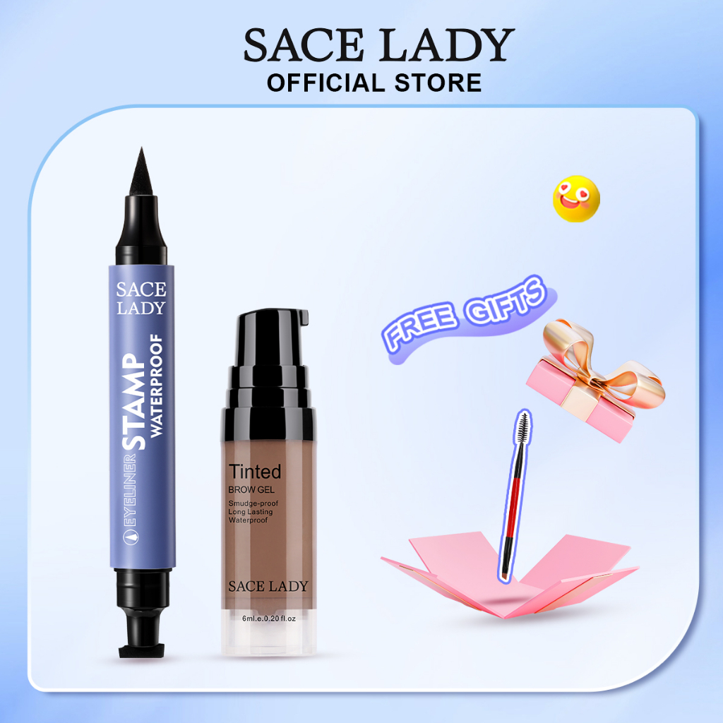 SACE LADY Stamp Eyeliner & Tinted Brow Gel Eye Makeup Set Riasan Alis Tahan 12 Jam