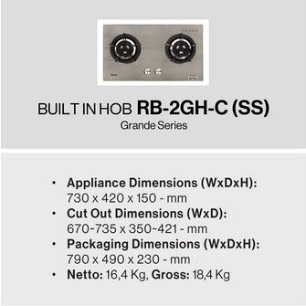 Kompor Gas Rinnai RB 2 GH C SS / Rinnai RB 2GH CSS / Rinnai RB2GHCSS