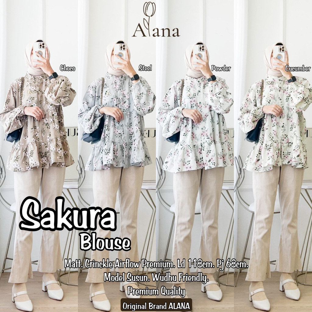 SAKURA BLOUSE - FLIMY BLOUSE - GHASY BLOUSE BY ALANA | BLOUSE ATASAN WANITA BASIC KOREAN POLOS BUNGA