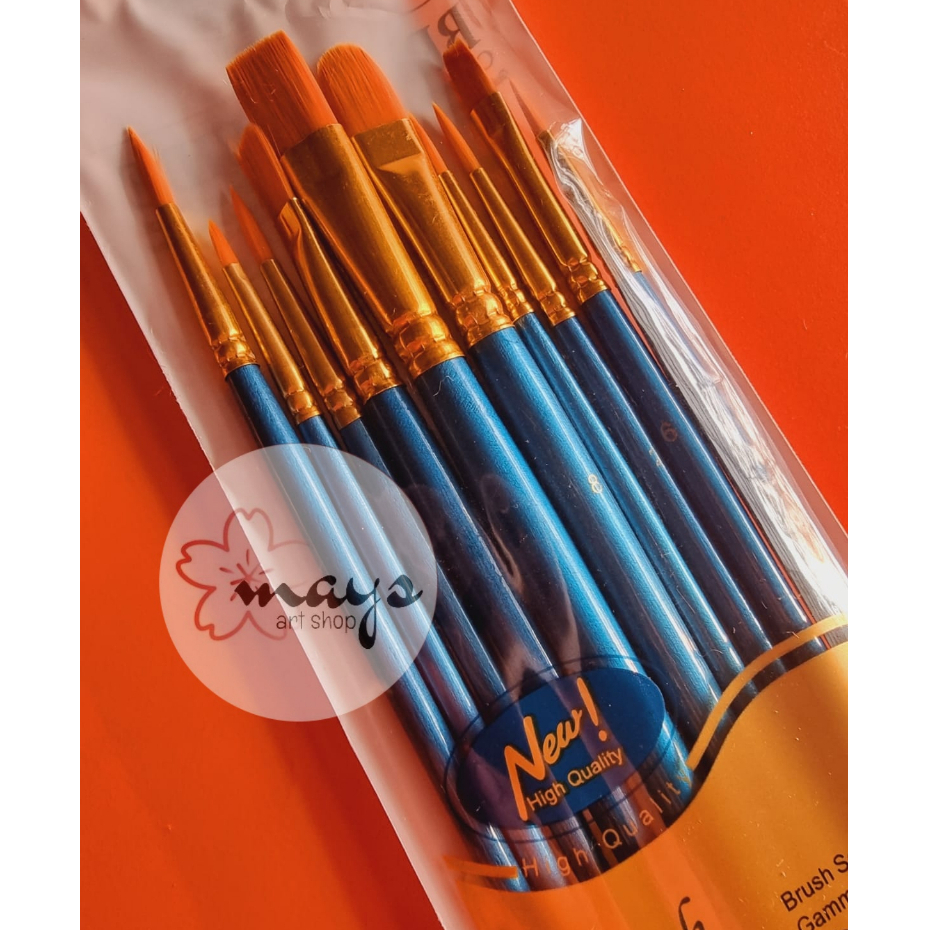 

[10 Pcs] Kuas Lukis Set Isi 10 pcs Mix - Nylon Brush 10 pc - Artist Painting Brush Flat Round Filbert Lancip Liner Detailing- Cat Air Akrilik Acrylic Oil Minyak Murah