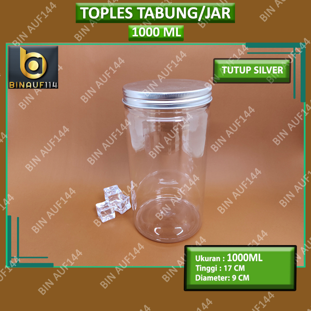 TOPLES TABUNG 1000ML || TOPLES JAR PLASTIK BENING || TUTUP ALUMUNIUM || Binauf114 (Grosir)