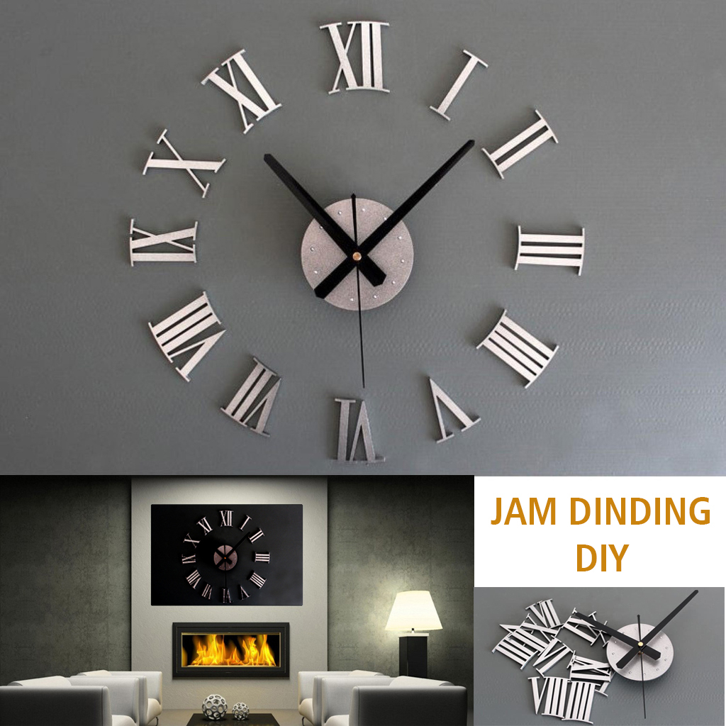Jam Dinding DIY Wall Clock Giant Angka Romawi Kombinasi Quartz Acrylic 30-50 cm Timbul Tempel Tembok