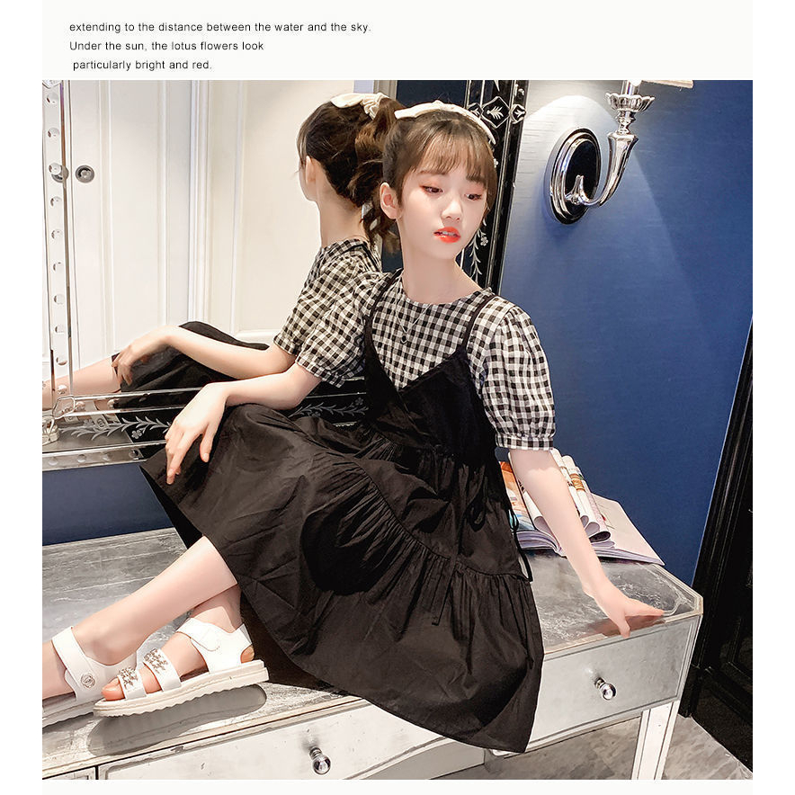 Baju Anak G - 15 Cewek Korea Lengan Pendek Setelan Dress Rompi A