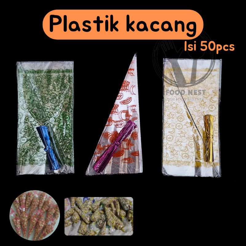 [ISI 50 PC] plastik kacang segitiga plastik contong plastik segitiga motif plastik mete plastik segi