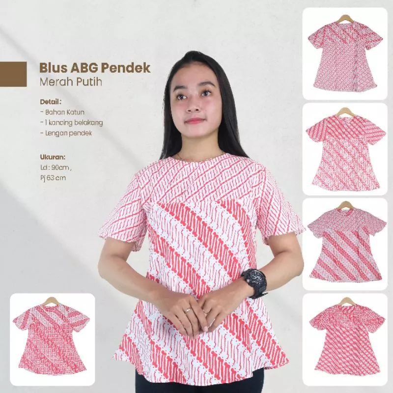 Blus Batik Wanita Lengan Pendek  Merah Putih- Sekar ayu batik