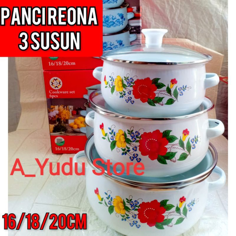 Panci set Reona tutup kaca 3 susun