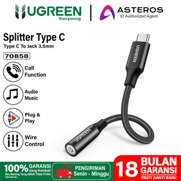 Jual UGREEN Audio Converter Splitter Type C to Jack Audio 3.5mm Adapter DAC - 70858 non DAC Limited