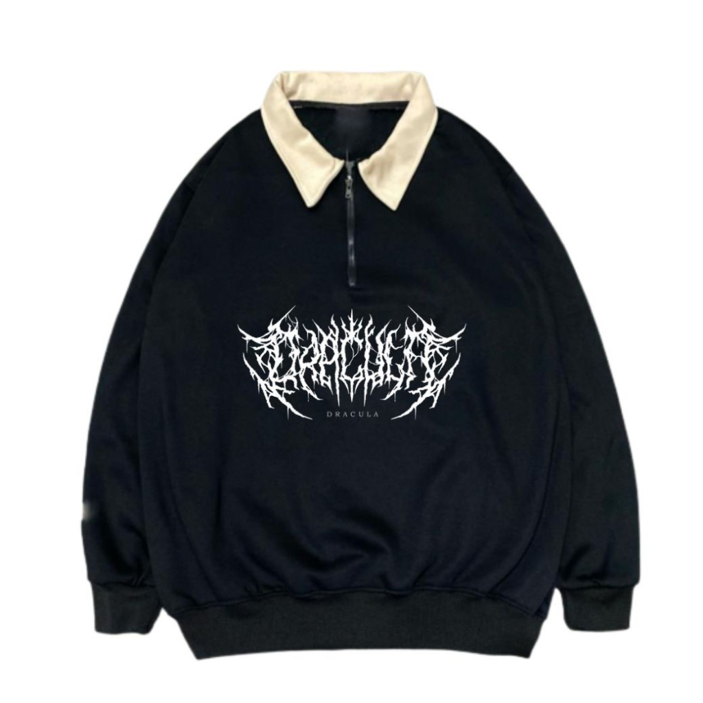 Rugby Jacket Halfzip Black Metal Dracula | Sweater Rugby Vintage Switer Pria Wanita Premium Distro