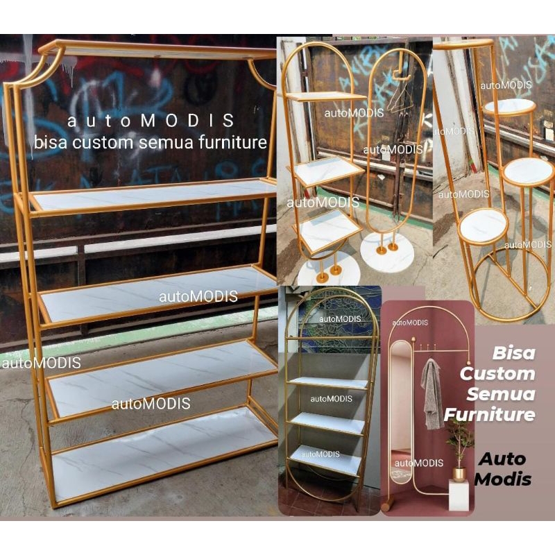 RAK EMAS MARMER MARBLE BESI MINIALIS KNOCK DOWN BOOKCASE AESTHETIC SEKAT RUANG TAMU INDUSTRIAL FURNI