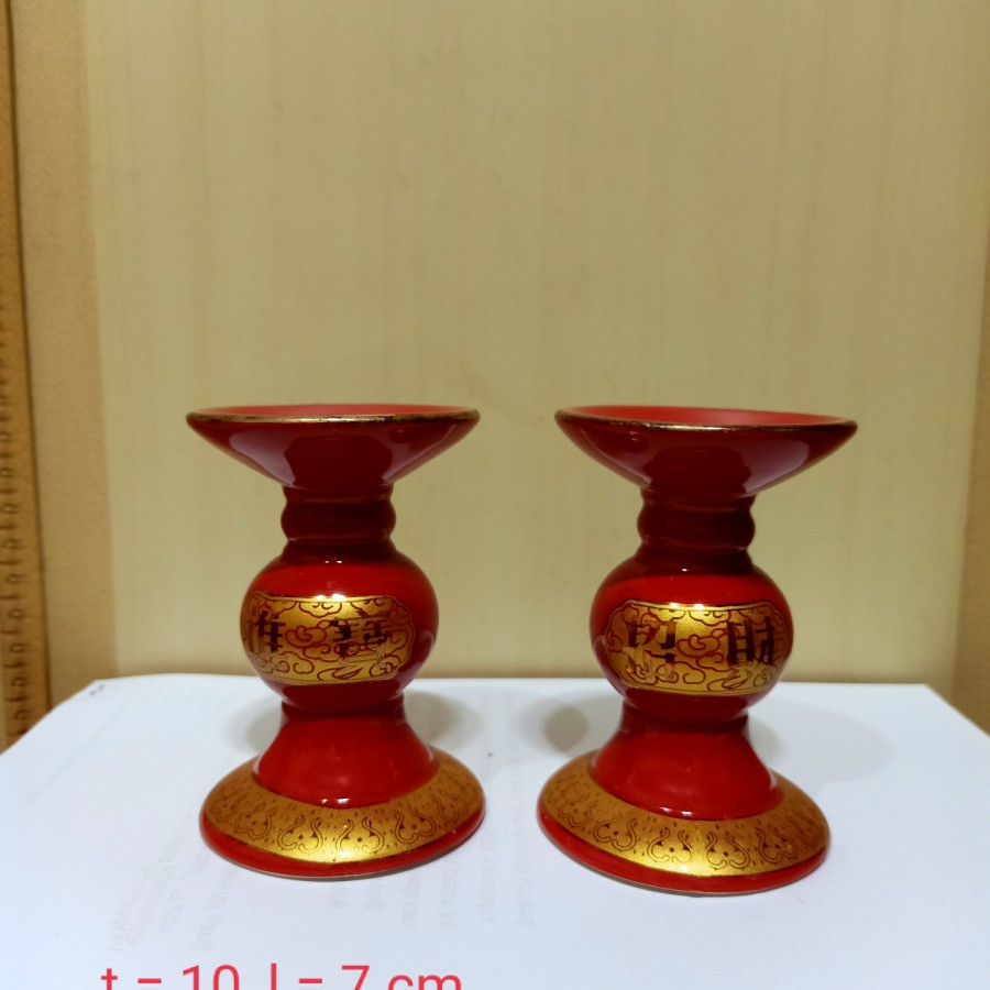 tempat lilin - keramik - 10 cm - merah terang