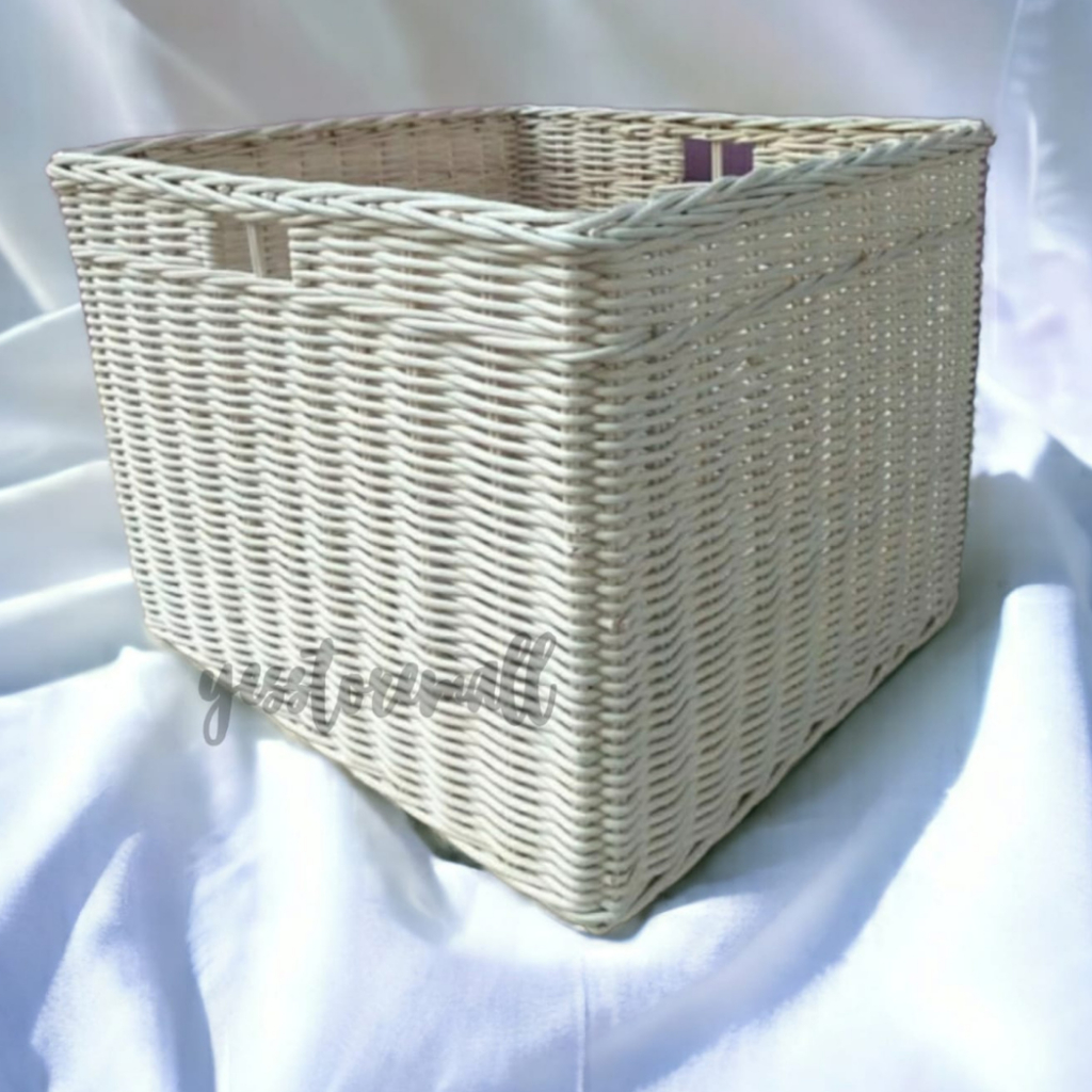 Keranjang rotan kotak persesegi besar jumbo penyimpanan barang serbaguna keranjang laundry 45x45x35 