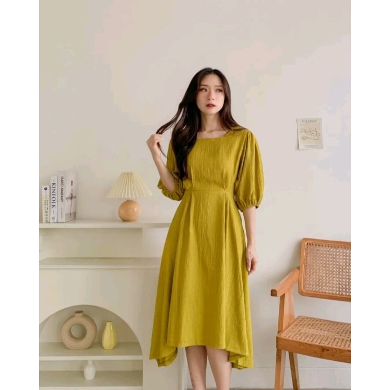 Ha joon dress - korean dress - puff sleeve dress - a line dress - flare skirt dress - gaun pesta - d