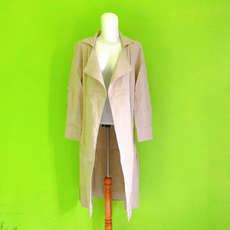 long coat korea wanita cokelat