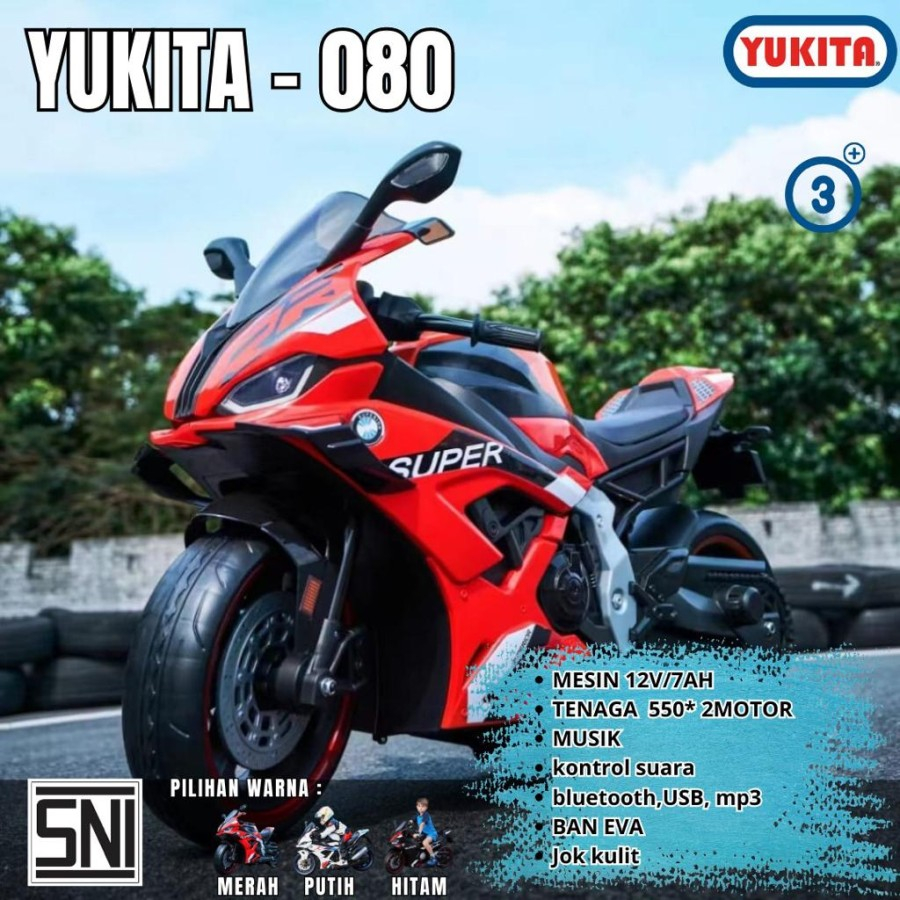 Mainan Anak MOTOR AKI YUKITA 080 - BAN KARET - Maenan Motoran balap Motor Sport anak