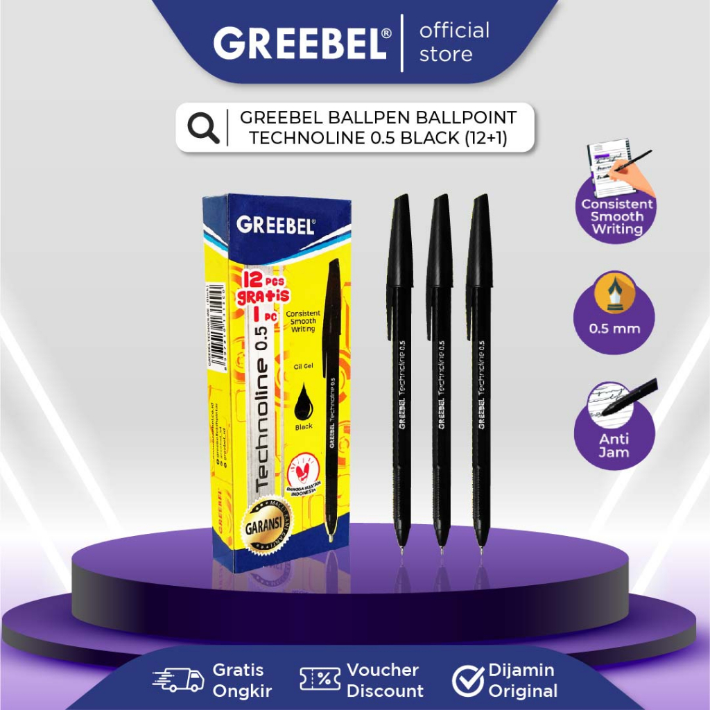 

Pulpen Tinta Greebel Technoline 0,5 Warna Hitam Pena Pen Alat Tulis Bolpoint ATK Ballpen