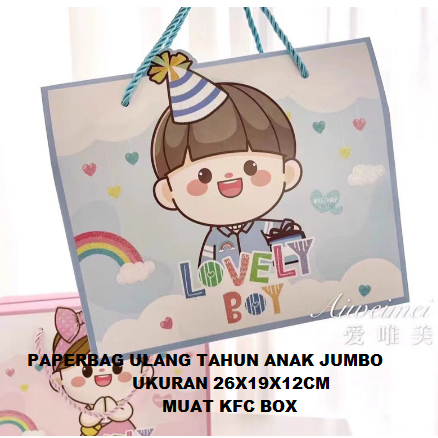 

JUMBO Paperbag Ulang Tahun Anak Muat Kotak K-FC/ Kotak Kado Ulang Tahun Anak / Hamper Bingkisan Ulang Tahun