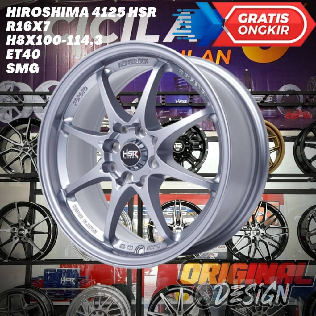 Velg Mobil Racing Ring 16 HSR HIROSHIMA R16 Lebar 7 Baut 4 Et40 Grey