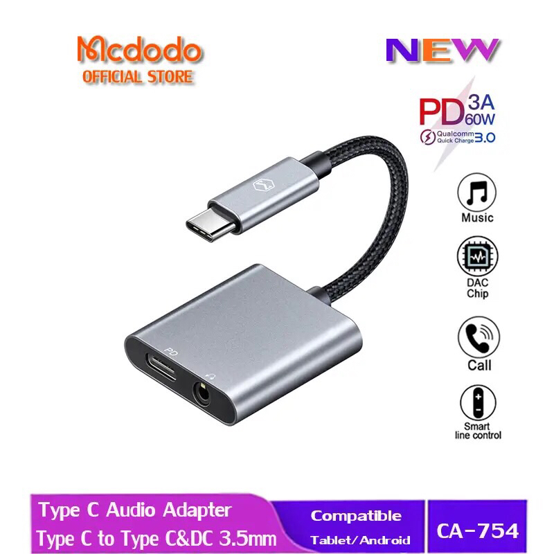 Splitter Audio Asus ROG 3/ROG Phone 5 Type C to DC3.5mm Converter Adapter Mcdodo Ca-7540