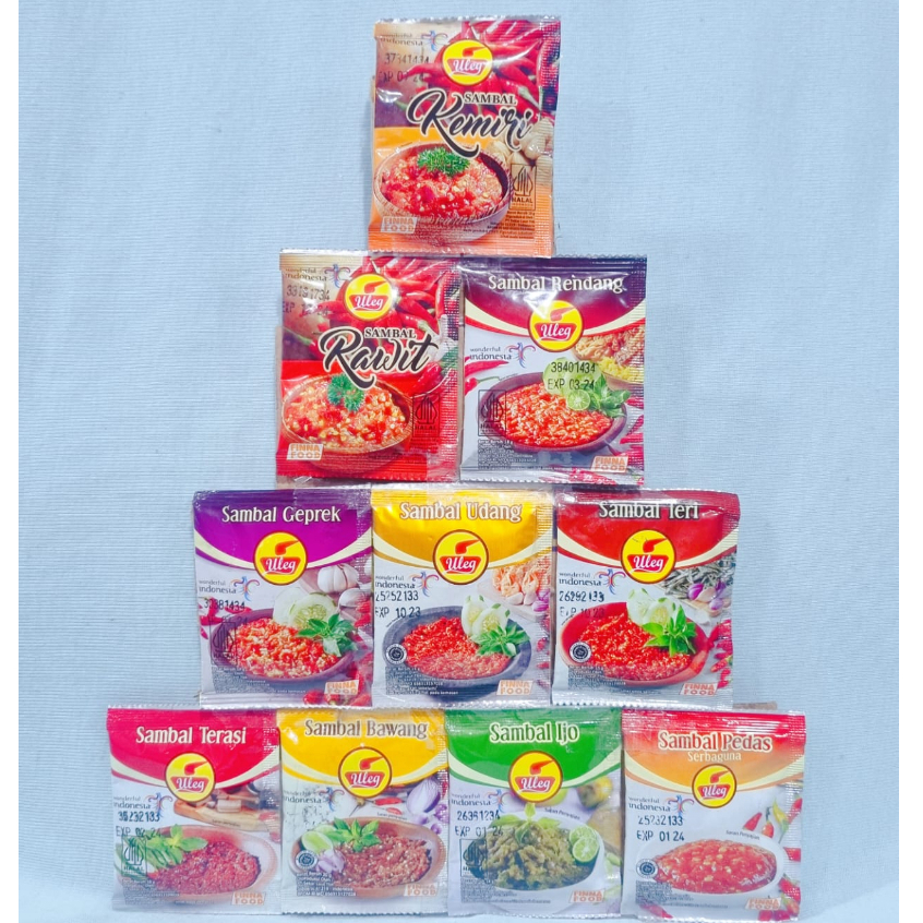 

Uleg Sambal Bawang / Sambal Ijo / Sambal Teri / Sambal Pedas / Sambal Udang / Sambal Terasi / Sambal Geprek / Sambal Rendang / Sambal Rawit / Sambal Kemiri (1 Pcs)