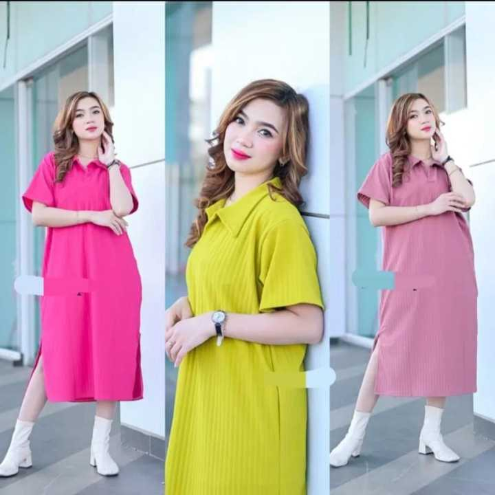 dress knit premium midi dress daster kekinian kerah polo dress viral baju wanita fashion wanita