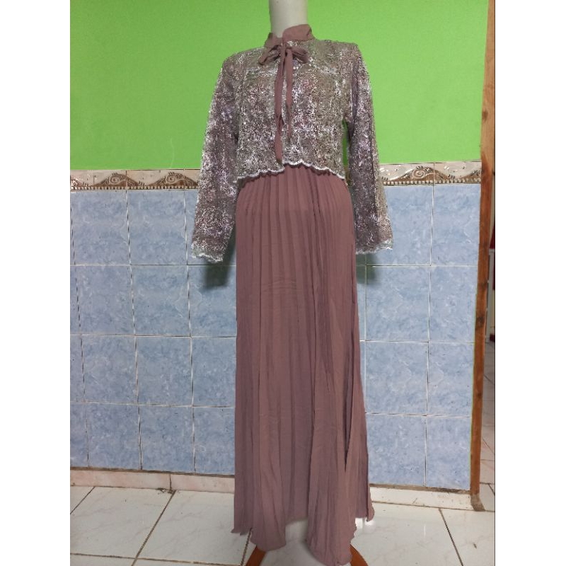 gamis brokat dewasa busui resleting depan