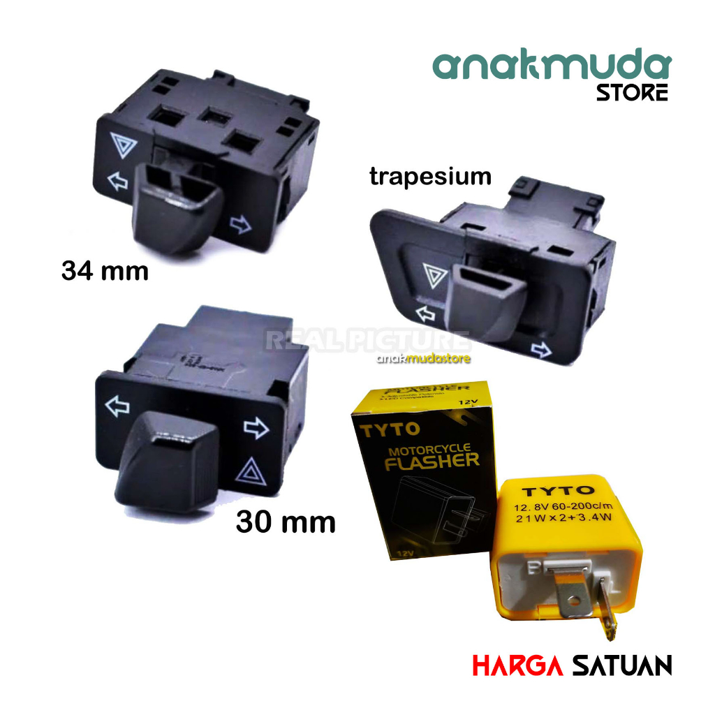Saklar Tombol Hazard 3 in 1 Saklar Tambahan Lampu Sein Kedip Hazart Motor Flasher Kedip Sein Motor B