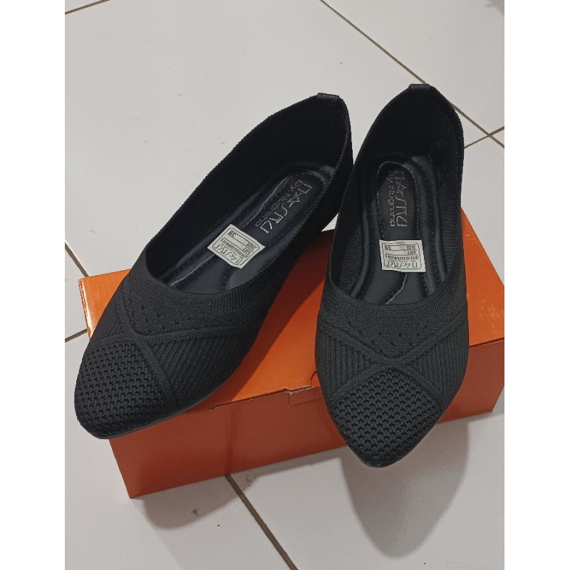 Sepatu flat wanita sepatu rajut sepatu flat rajut hitam
