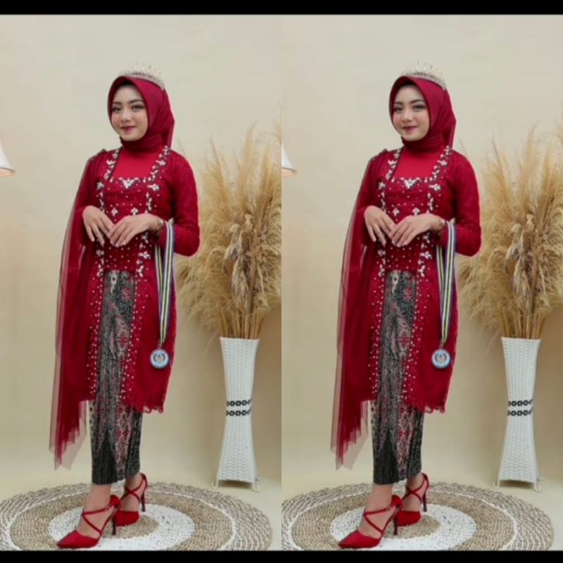 kebaya wisuda model kutubaru ada mutara satu set rok)