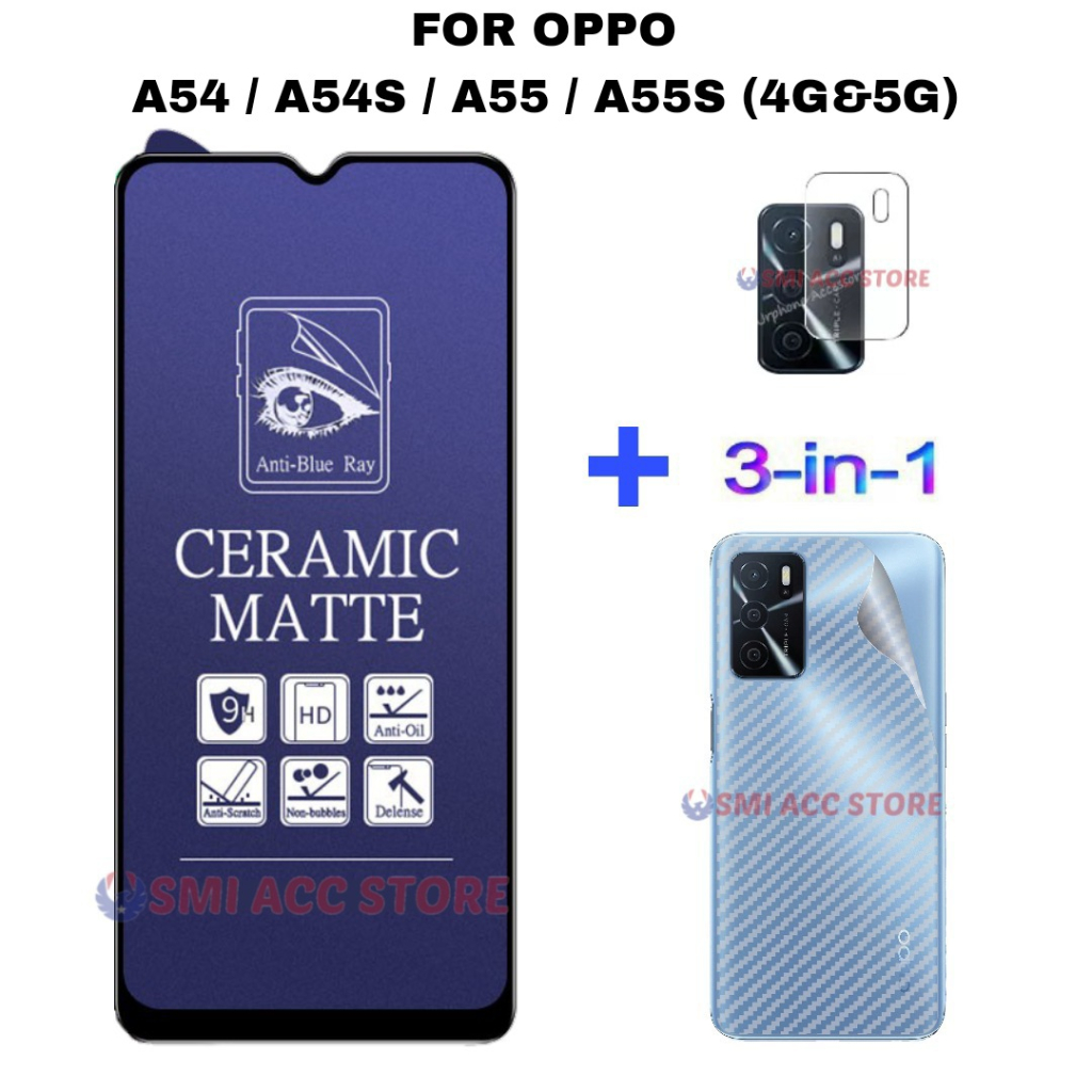 PAKET TG OPPO A54S / A54 4G / A54 5G / A55 4G / A55 5G Tempered Glass Ceramic Anti Radiasi Blue 9H A