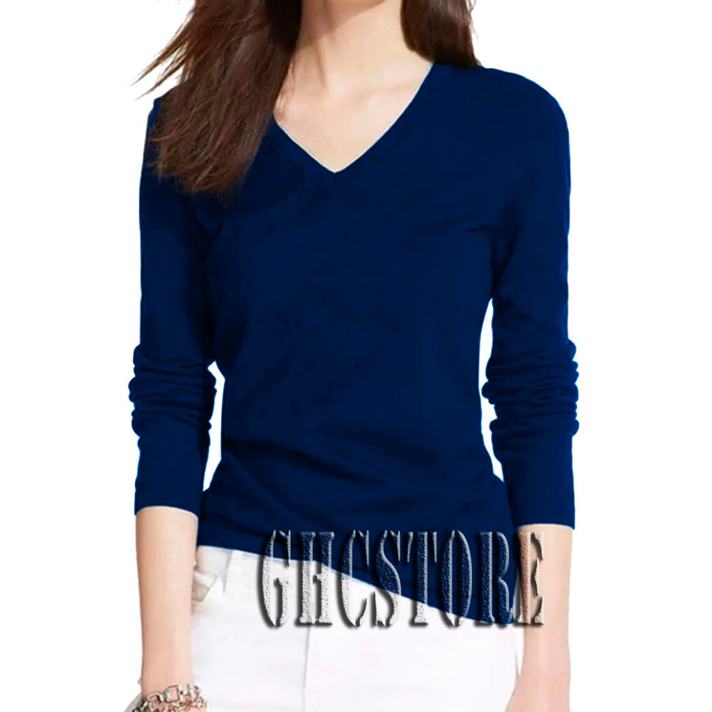 NEW Kaos V Neck /Kaos Kerah V/Kaos Wanita/Kaos Polos/Kaos Lengan Panjang/Kaos Berkerah V