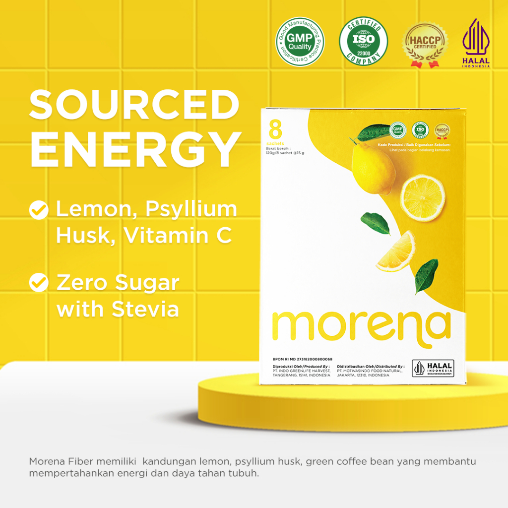 

Morena Fiber 1 Week (8 Sachet) - Minuman Serat Fiber Rasa Lemon Bebas Gula