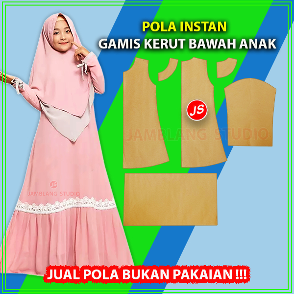 Pola Instan Gamis Anak Kerut Bawah