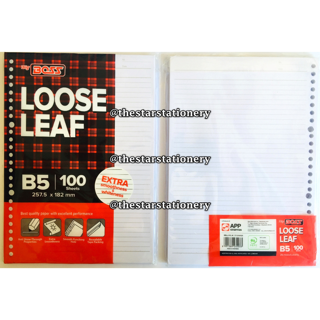 

(1 Pak Isi 100 Lembar) Loose Leaf Big Boss B5 100 Lembar / Isi Kertas File B5 100 Lembar / Gabungan BigBoss Loose Leaf B5 100