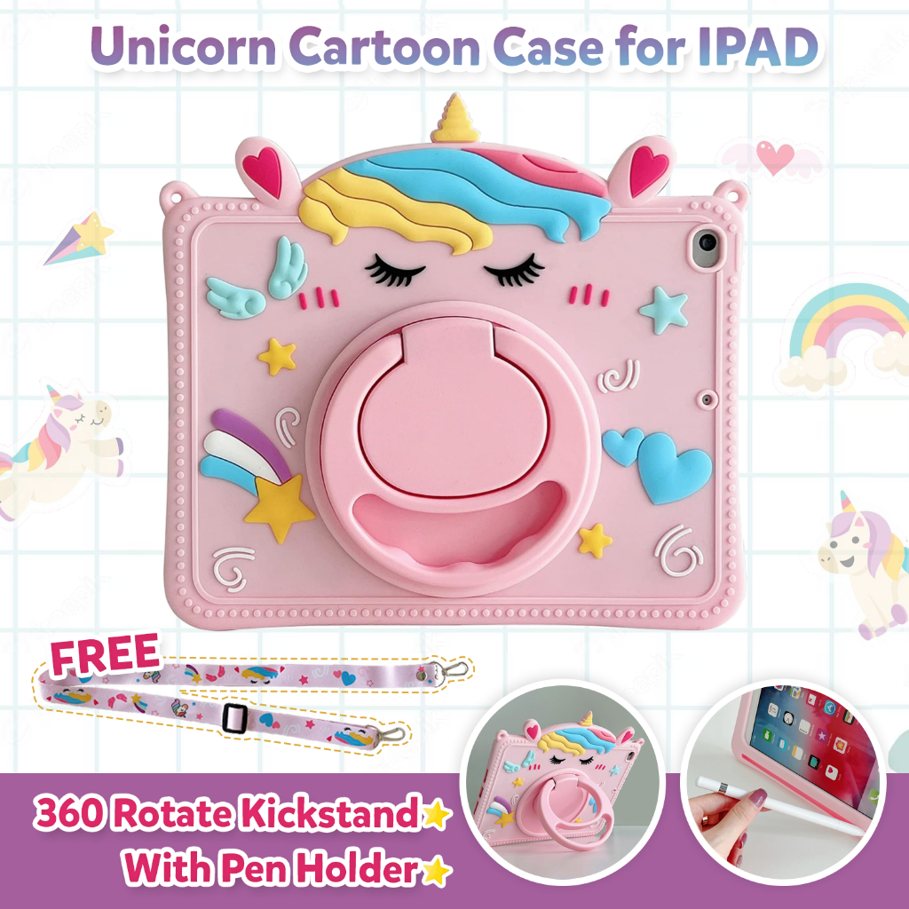 Soft Case iPad Air 1 / Air 2 9.7 inch Kid Unicorn Casing Ring Stand Softcase Silicone Cover Kesing A