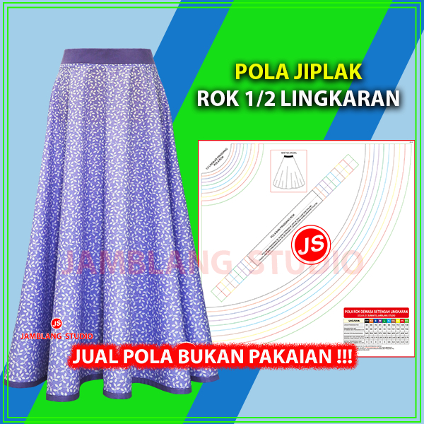 Pola Jiplak Rok Dewasa Setengah Lingkaran 10 in 1