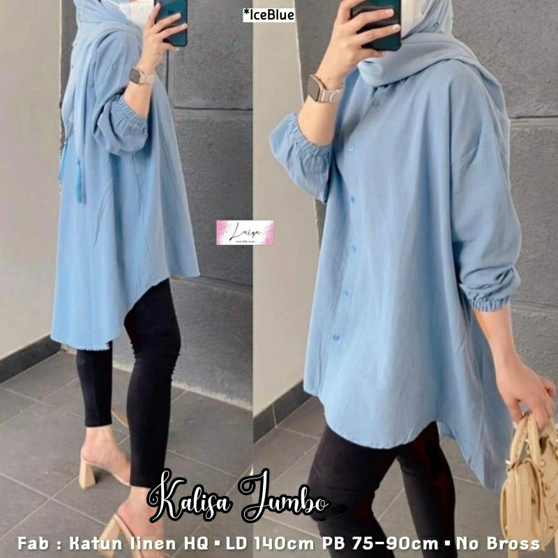 Kalisa Tunik Atasan Polos Import Jumbo Oversize Full Kancing